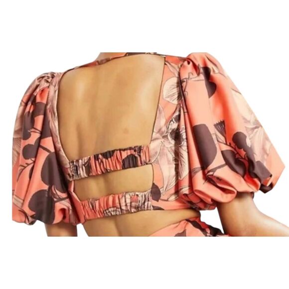 ASOS Sexy Puff Sleeve Deep V-Neck Corset Bodice Crop Top Open Back Sz‎ 10 - Picture 3 of 14